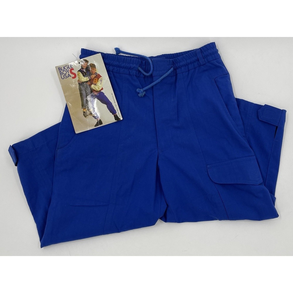 Bugle Boy 1986 Vintage Boy's Electric Blue Baggy Wide‎ Leg Cargo Pants Sz 28x17